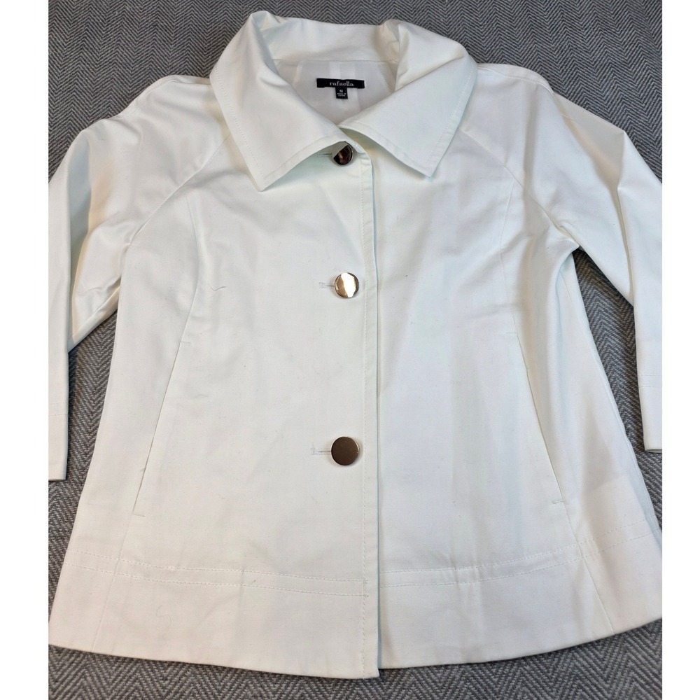Rafaella Womens White 3/4 Sleeve Button Front Collared Jacket Size S Cotton